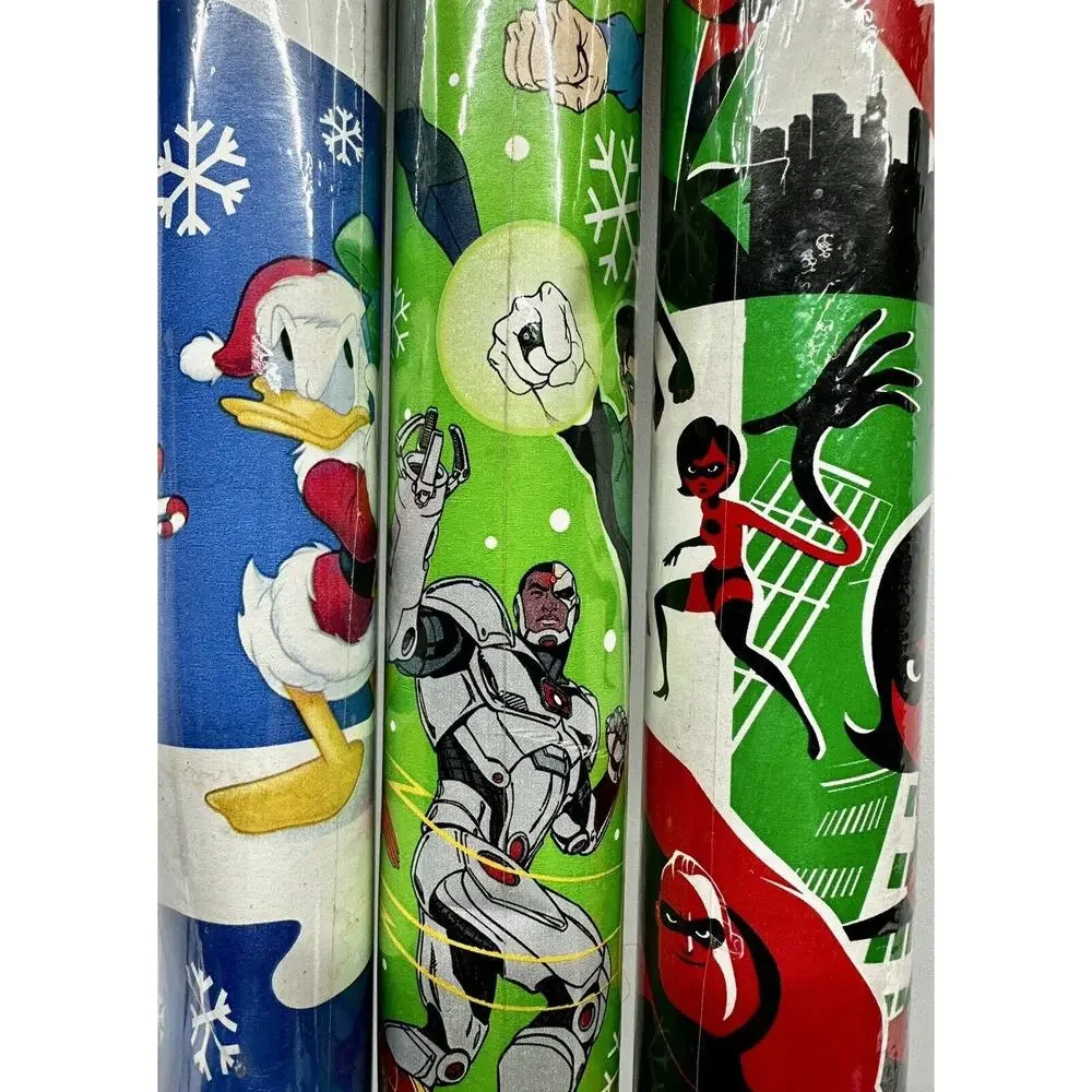 Lot Of 3 Christmas Wrapping‎ Paper-2 Disney & 1 DC Super Heroes 70 SQ Feet
